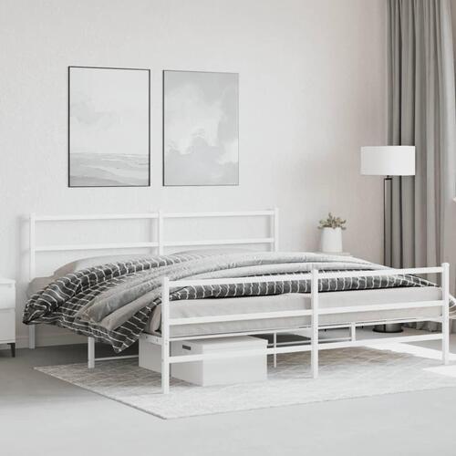 Sengeramme med sengegavl og fodgærde 200x200 cm metal hvid