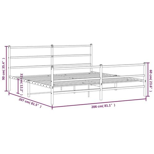Sengeramme med sengegavl og fodgærde 200x200 cm metal hvid
