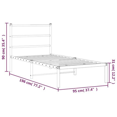 Sengeramme med sengegavl 90x190 cm metal sort