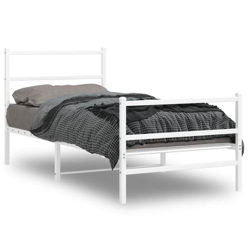 Sengeramme med sengegavl og fodgærde 90x190 cm metal hvid