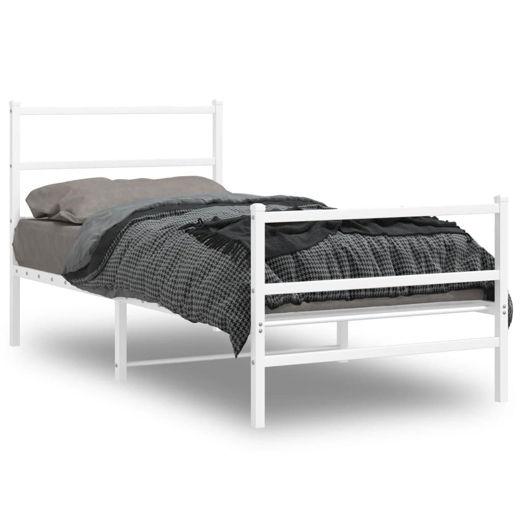 Sengeramme med sengegavl og fodgærde 90x190 cm metal hvid
