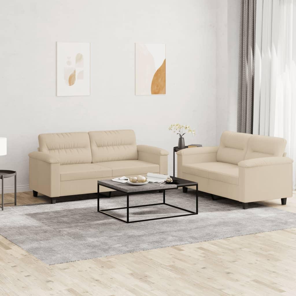 Sofasæt 2 Dele Mikrofiberstof - Creme / Uden fodskammel