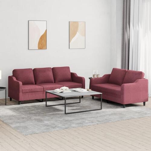2 personers sofa med hynder stof vinrød