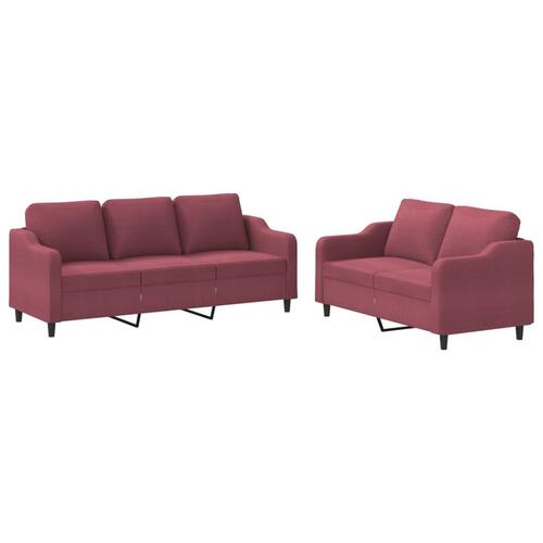 2 personers sofa med hynder stof vinrød