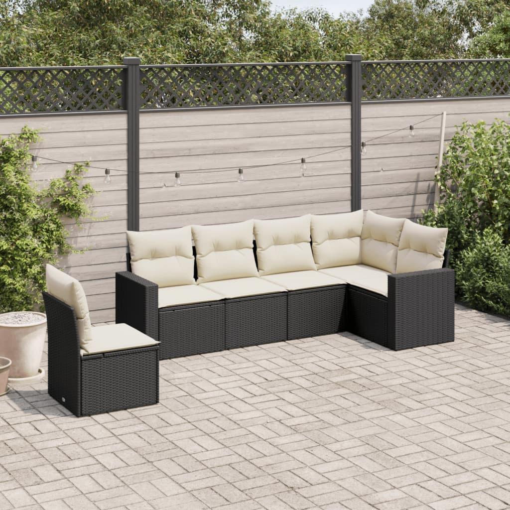 Sofasæt til haven i polyrattan - 6 dele med hynder, sort