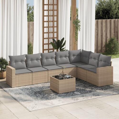 Sofasæt til haven 8 dele med hynder polyrattan beige