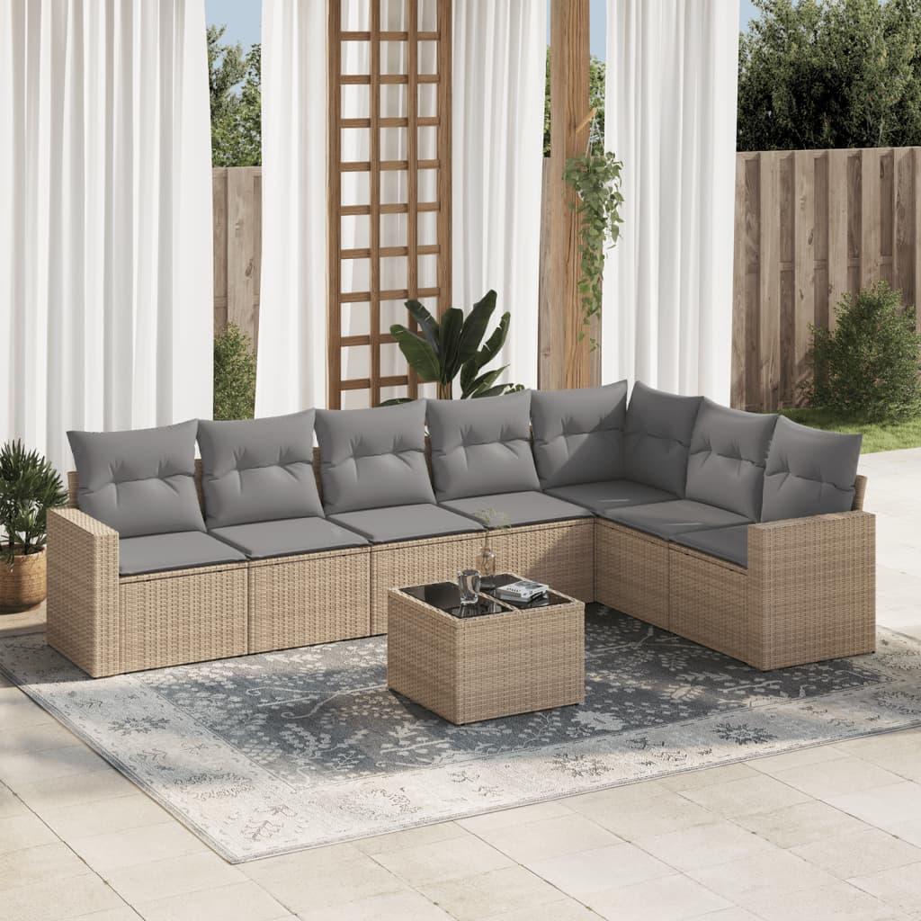 Sofasæt til haven 8 dele med hynder polyrattan beige