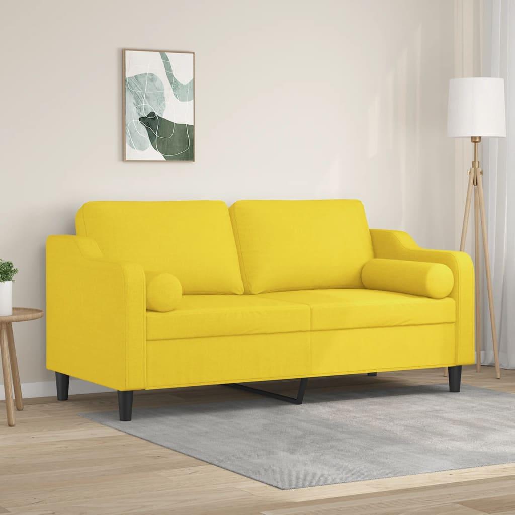 2-personers sofa med pyntepuder 140 cm stof lysegul billede