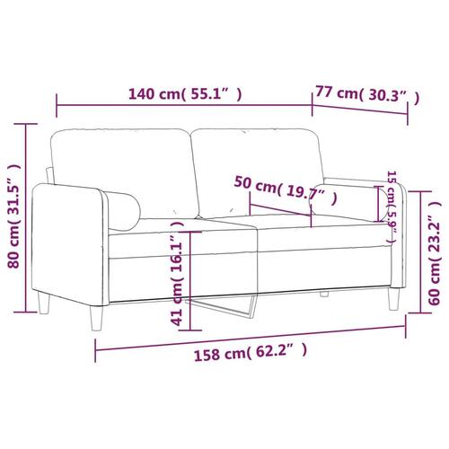 2-personers sofa med pyntepuder 140 cm velour blå