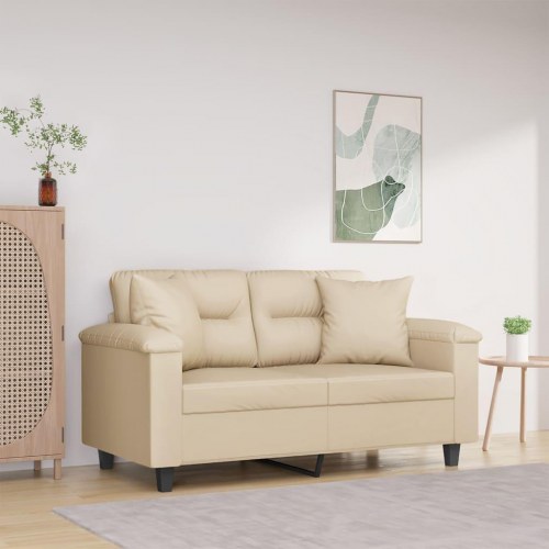 2-personers sofa med puder i mikrofiber - cremefarvet
