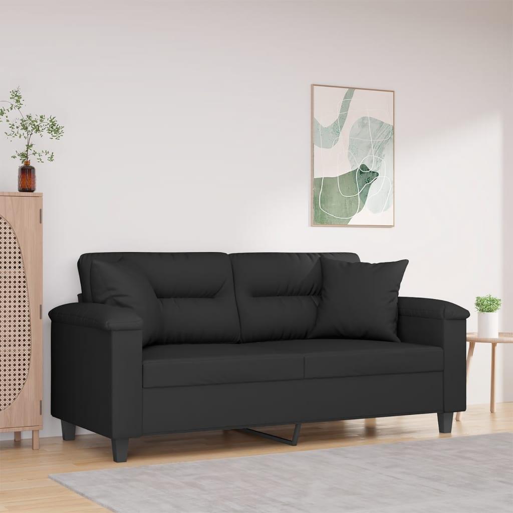2-personers sofa med puder 140 cm mikrofiberstof sort billede