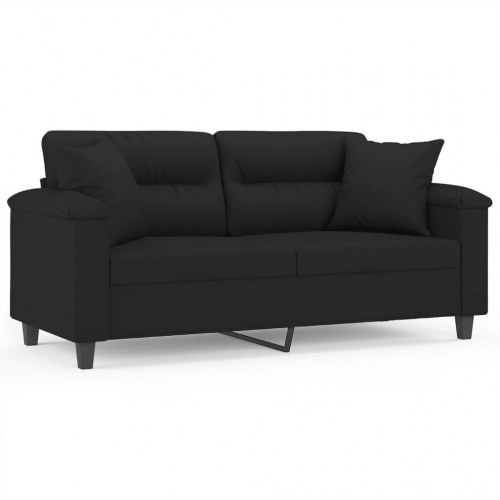 2-personers sofa i mikrofiber med puder - sort