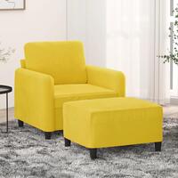 Sofastol med fodskammel 60 cm velour gul