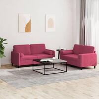 2 personers sofa med puder velour vinrød