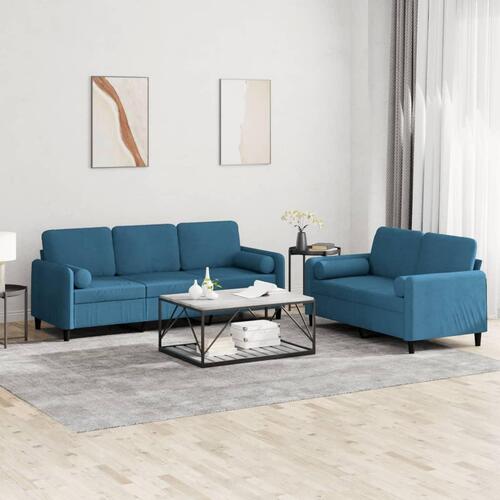 2 personers sofa med puder velour blå