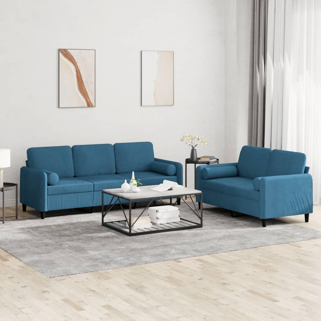 2 personers sofa med puder velour blå