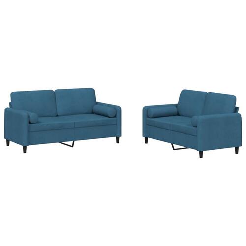 2 personers sofa med puder velour blå