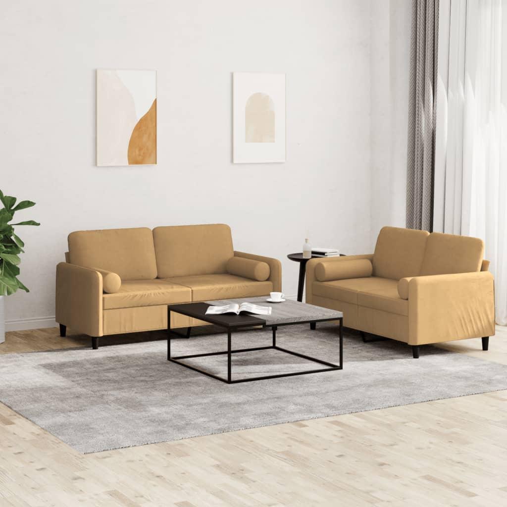 2 personers sofa med puder velour brun