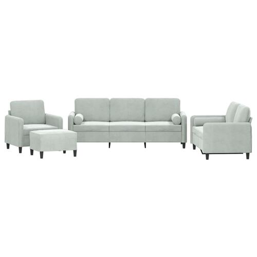 Sofasæt 4 dele med puder velour lysegrå
