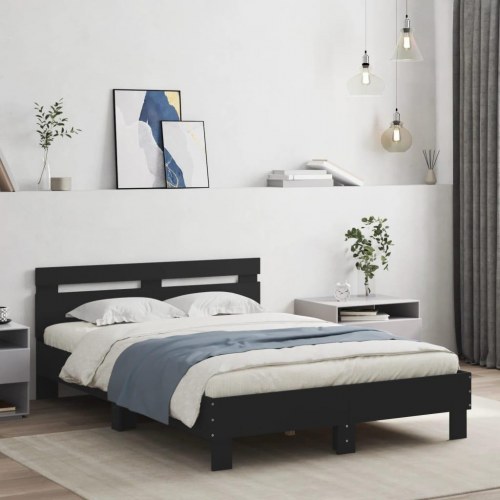 Sengeramme med sengegavl 120x190 cm - konstrueret træ, sort