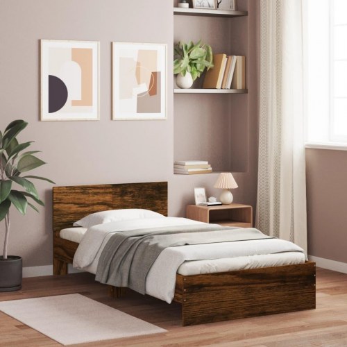 Sengeramme med sengegavl 100 x 200 cm - røget egetræ
