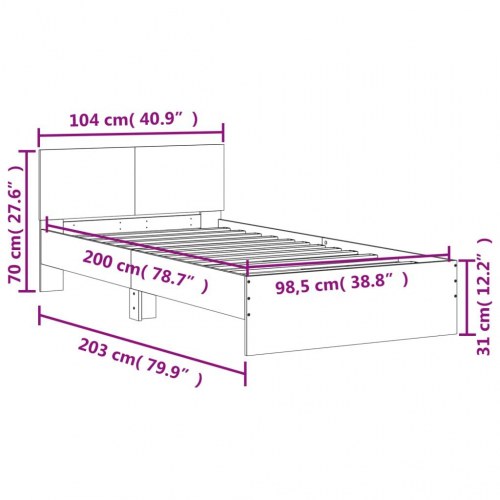 Sengeramme med sengegavl 100 x 200 cm - røget egetræ