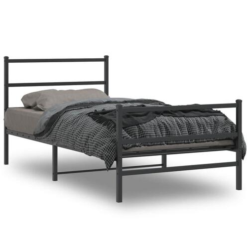 Sengeramme med sengegavl og fodgærde 100x200 cm metal sort