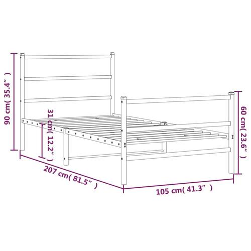 Sengeramme med sengegavl og fodgærde 100x200 cm metal sort