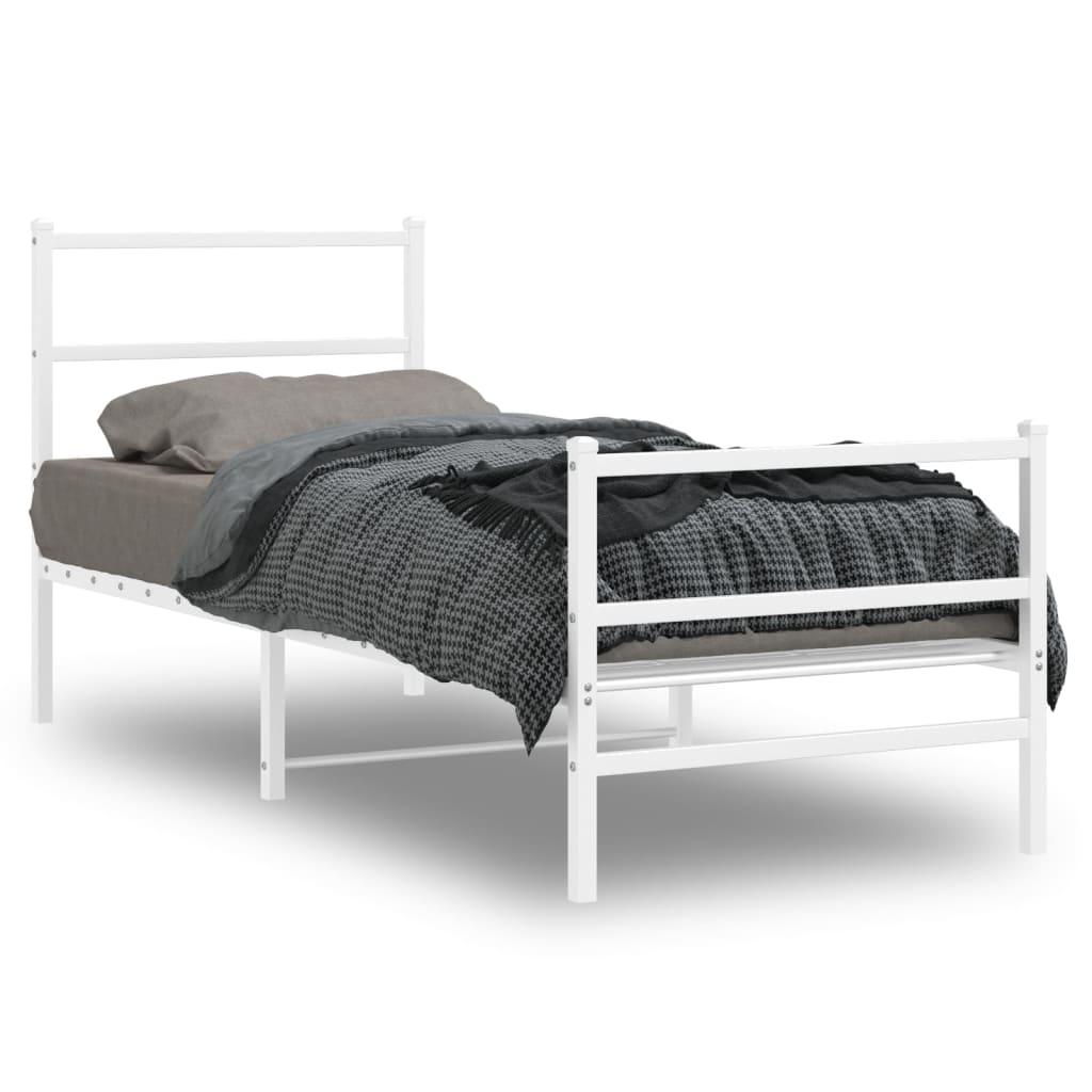 Sengeramme med sengegavl og fodgærde 80x200 cm metal hvid