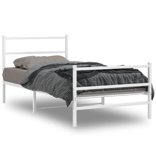 Sengeramme med sengegavl og fodgærde 107x203 cm metal hvid