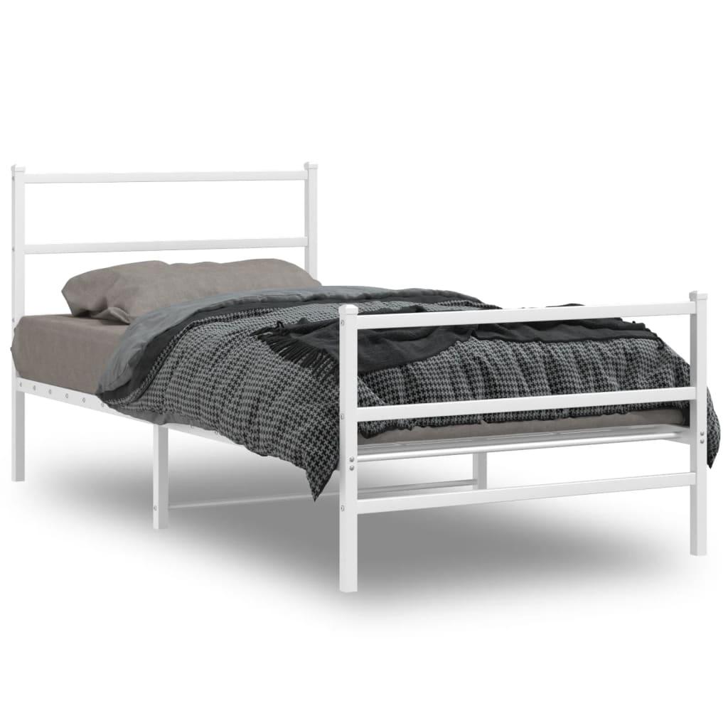 Sengeramme med sengegavl og fodgærde 107x203 cm metal hvid