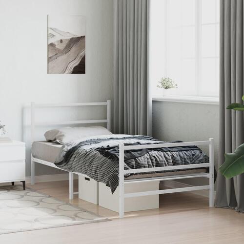 Sengeramme med sengegavl og fodgærde 107x203 cm metal hvid