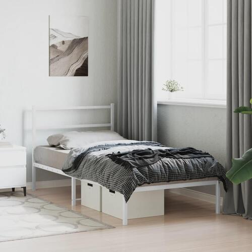 Sengeramme med sengegavl 100x200 cm metal hvid