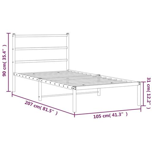 Sengeramme med sengegavl 100x200 cm metal hvid