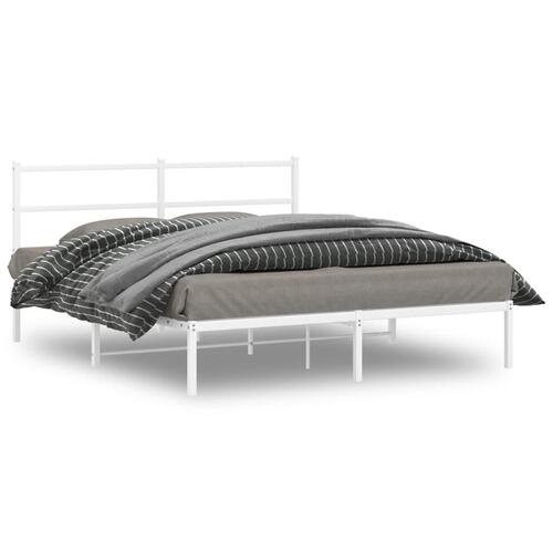 Sengeramme med sengegavl 150x200 cm metal hvid