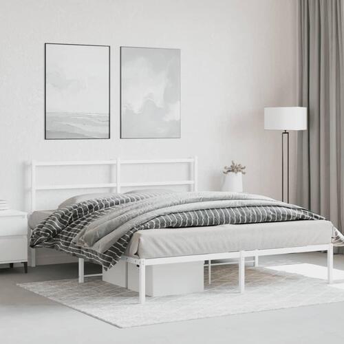 Sengeramme med sengegavl 150x200 cm metal hvid