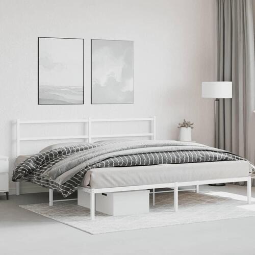 Sengeramme med sengegavl 200x200 cm metal hvid