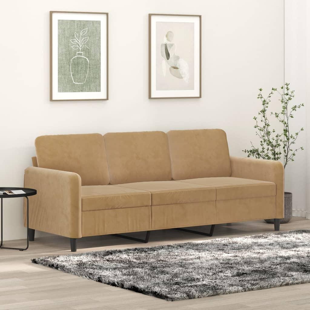 3-personers sofa 180 cm fløjl brun
