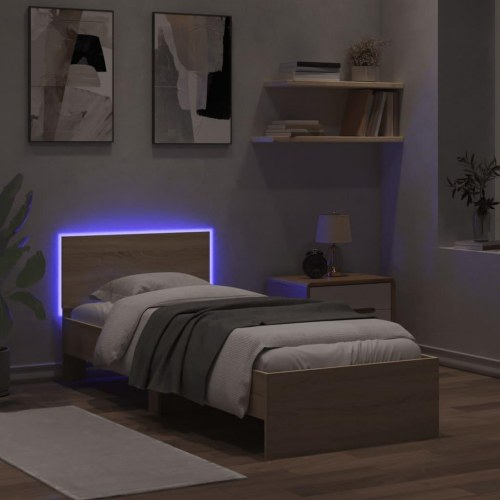 Sengeramme med sengegavl og LED-lys 90 x 200 cm - sonoma-eg