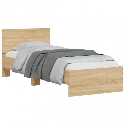 Sengeramme med sengegavl og LED-lys 90 x 200 cm - sonoma-eg