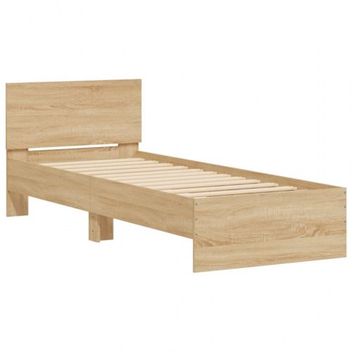 Sengeramme med sengegavl og LED-lys 90 x 200 cm - sonoma-eg