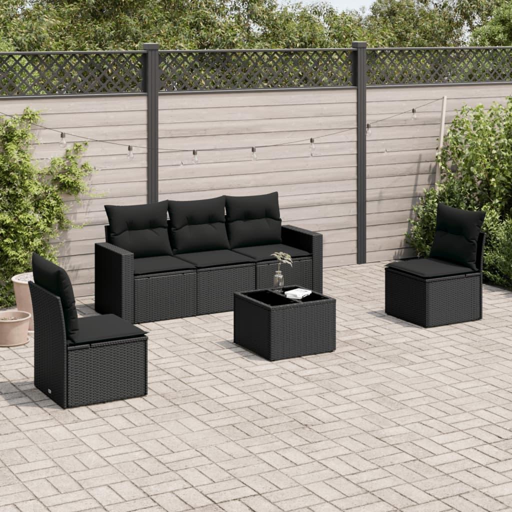 Sofasæt til haven 6 dele med hynder polyrattan sort