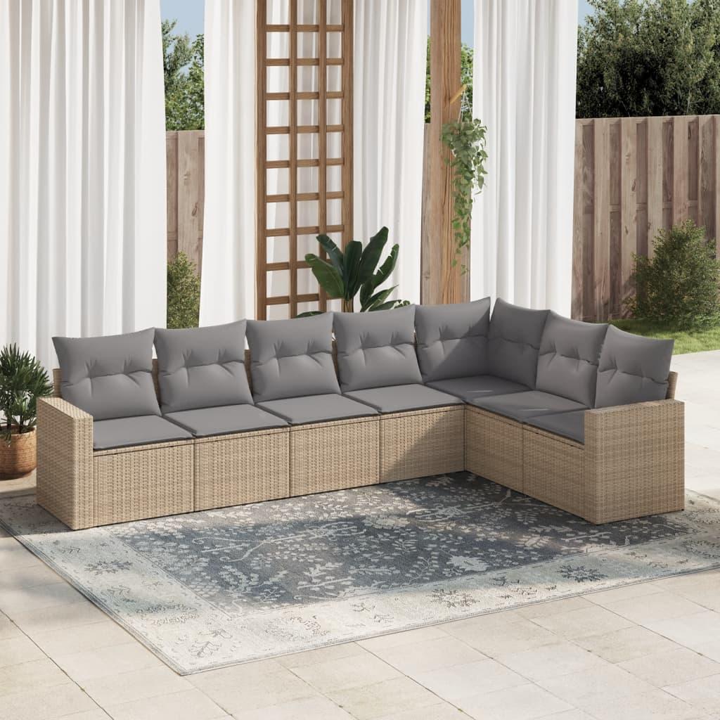Sofasæt til haven 7 dele med hynder polyrattan beige