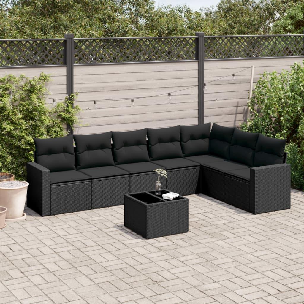 Sofasæt til haven 8 dele med hynder polyrattan sort