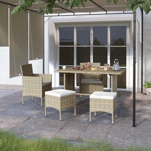 Havestole med skamler 4 dele polyrattan beige