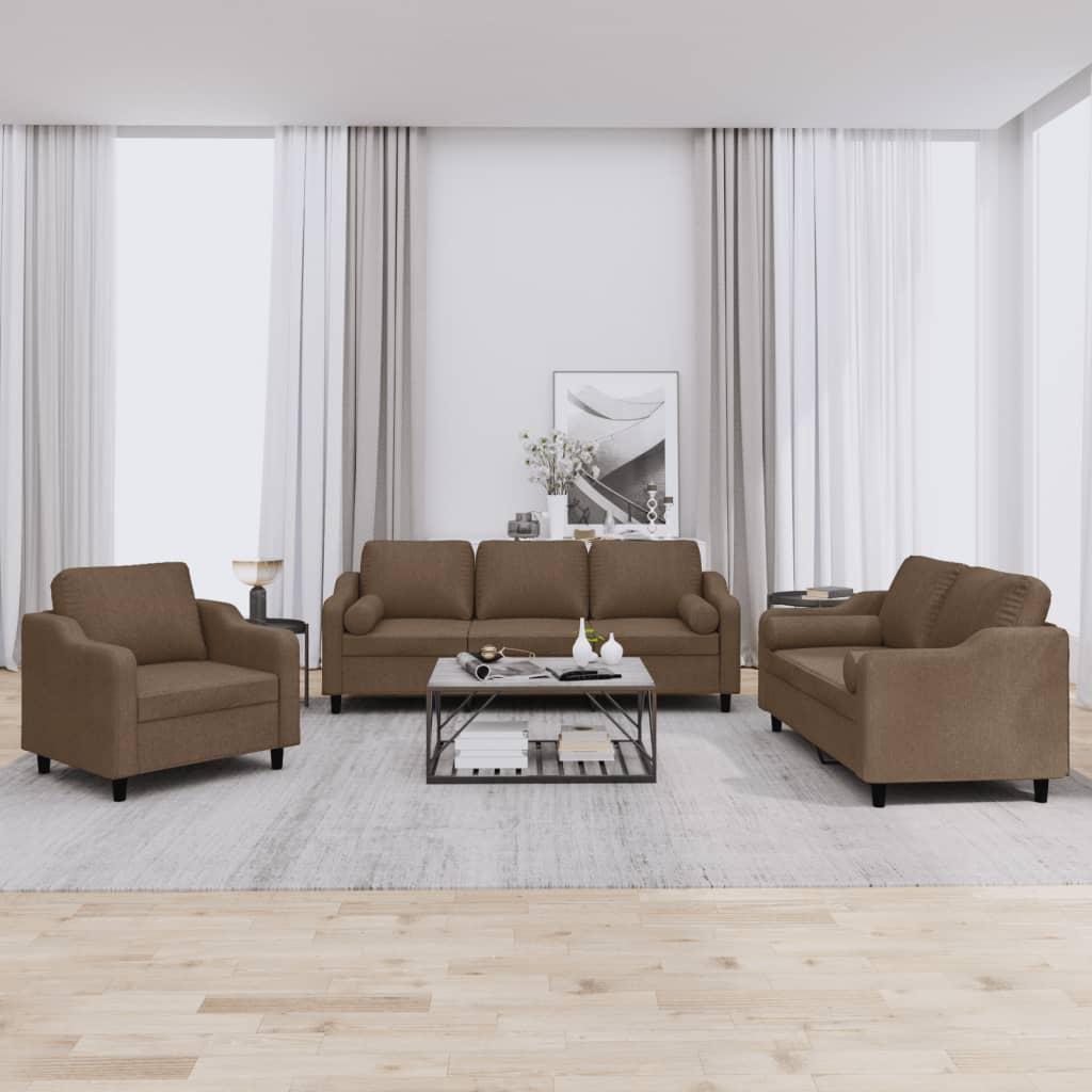 3 personers sofa med puder stof brun
