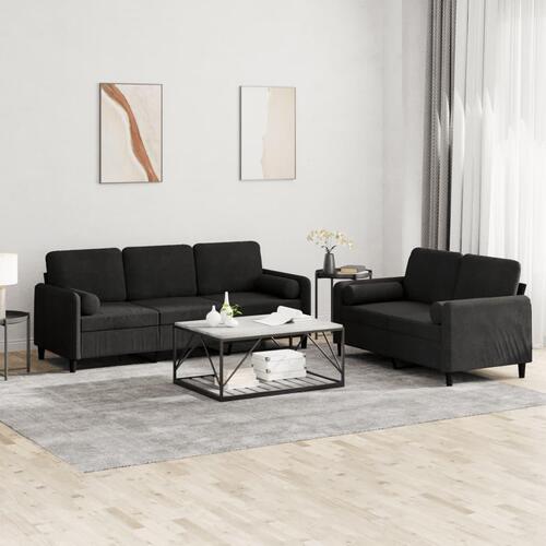 2 personers sofa med puder velour sort