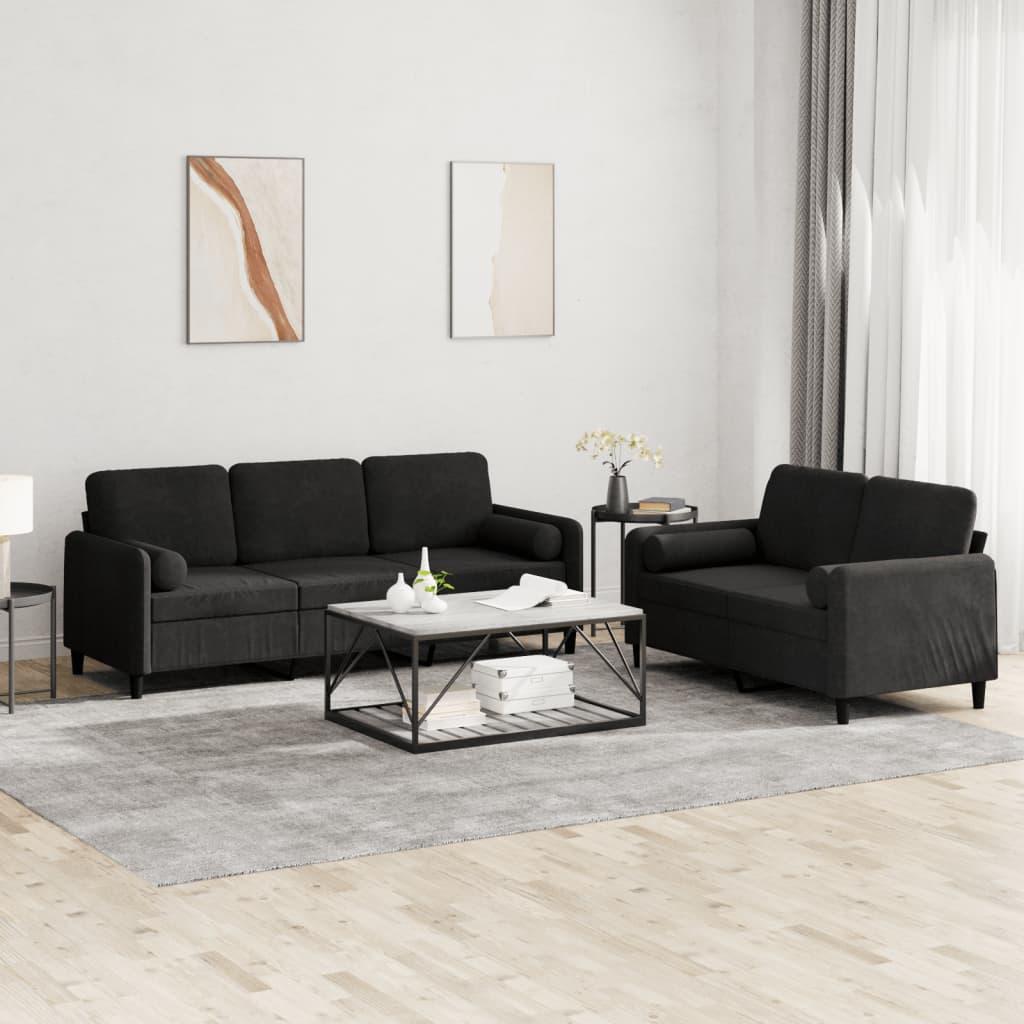 2 personers sofa med puder velour sort