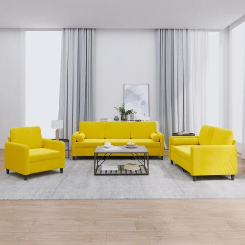 3 personers sofa med puder velour gul