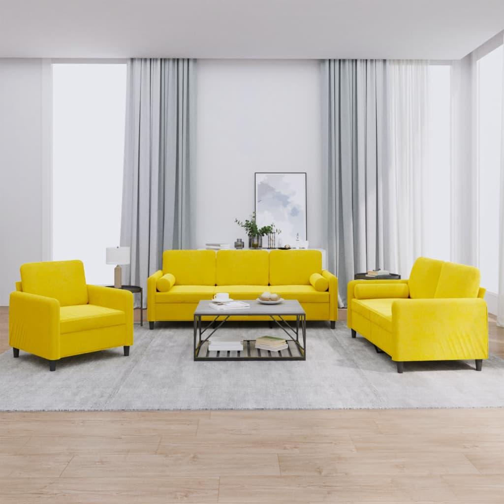 3 personers sofa med puder velour gul